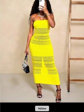 Strapless Knit Midi Dress in Yellow #8168
